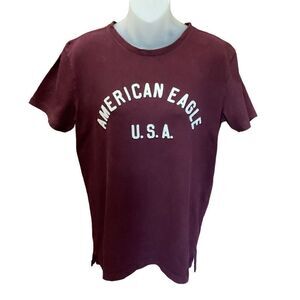 American Eagle Tee Shirt Active Flex Crew Neck Maroon Short Sleeve Size Small